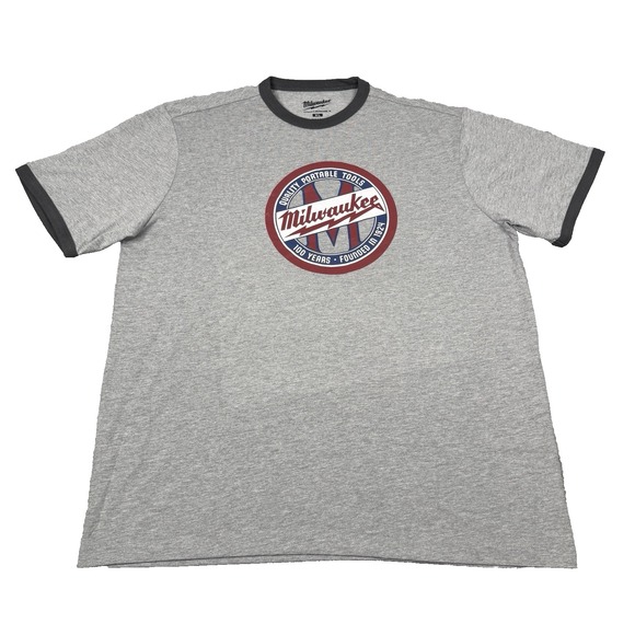 Milwaukee Tool T-Shirt Men XL Gray 1924 100th Anniversary Ringer Logo SS1924G
